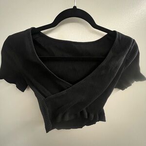 Ribbed Black V-Neck Crop Top